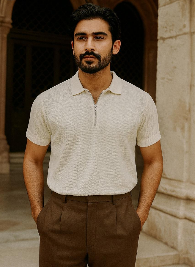 Knitted Zipper Polo Shirt