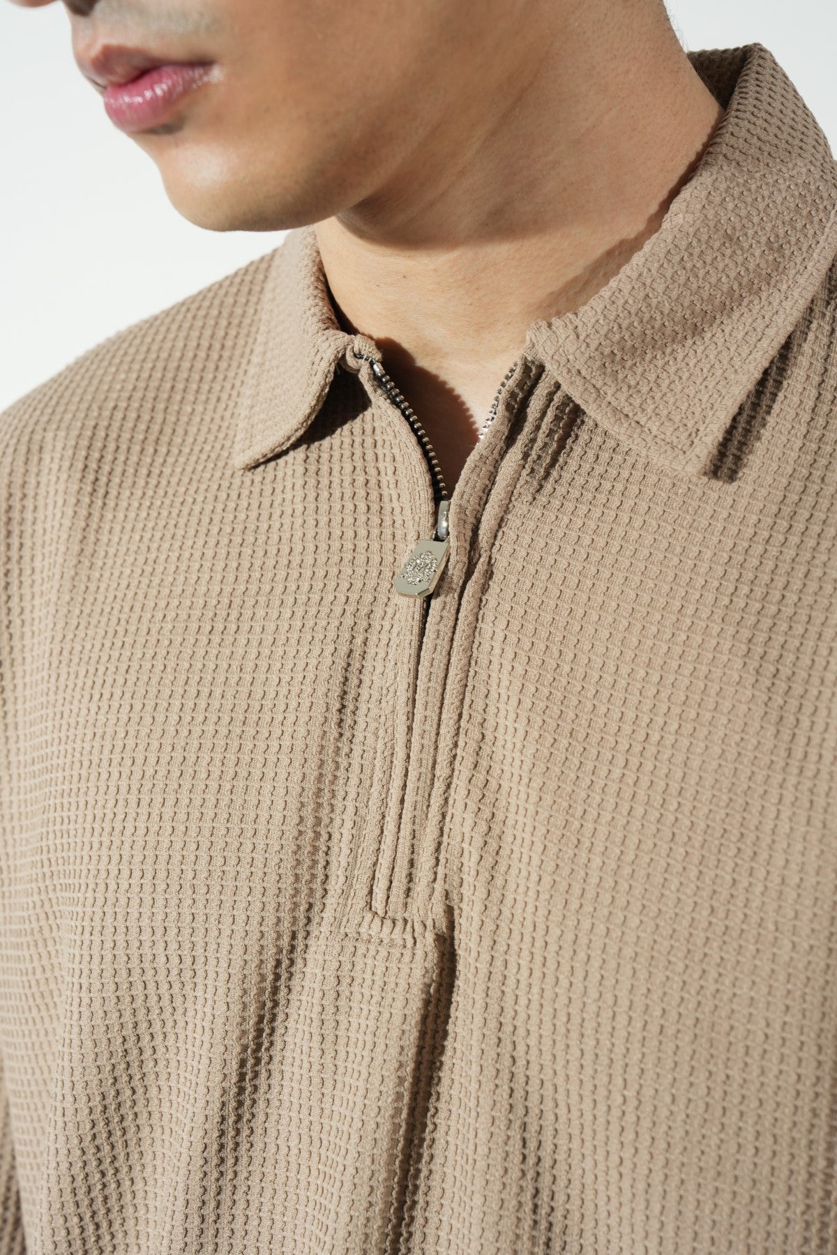 Classic Waffle Zipper Polo Shirt