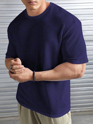BLUE- Waffle Knit -DROP SHOULDER