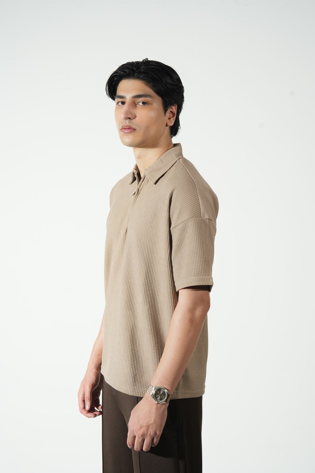 Classic Waffle Zipper Polo Shirt