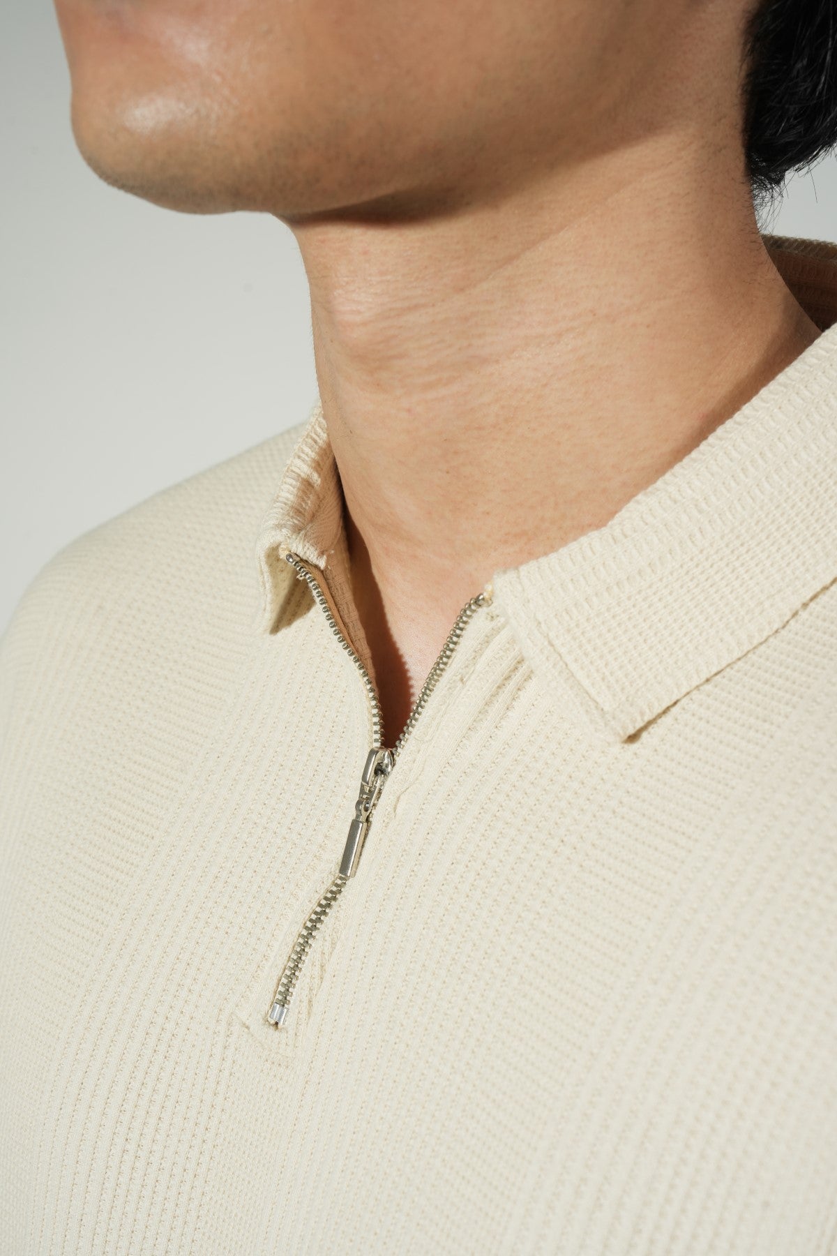 Classic Waffle Zipper Polo Shirt