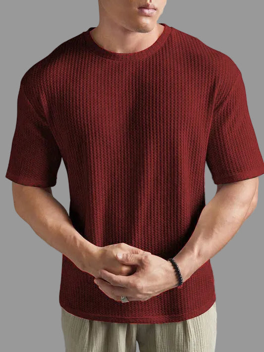 RED- Waffle Knit -DROP SHOULDER