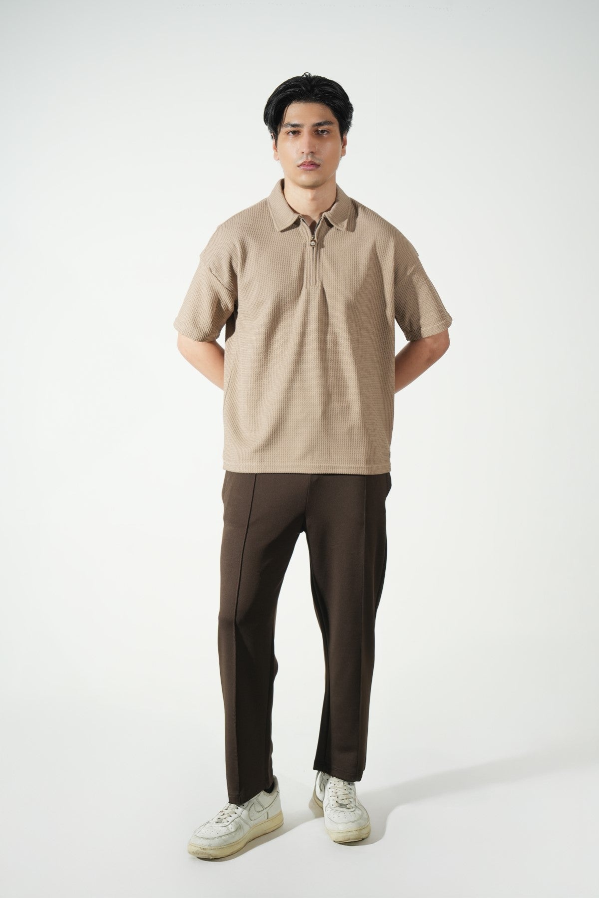 Classic Waffle Zipper Polo Shirt