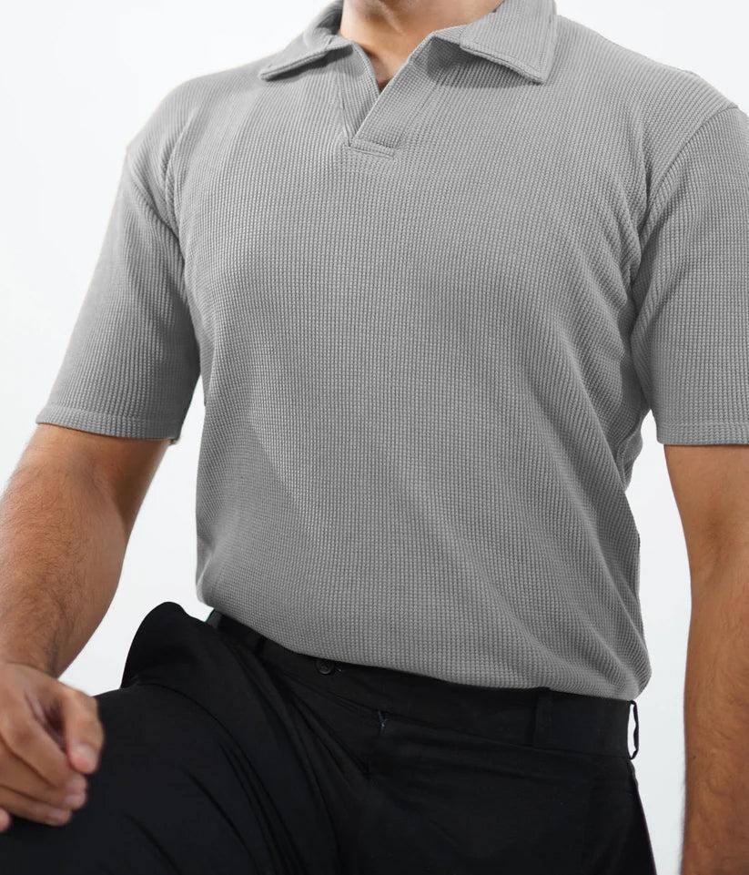 Gray polo shirt waffle knit