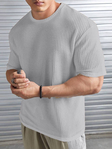 GRAY- Waffle Knit -DROP SHOULDER