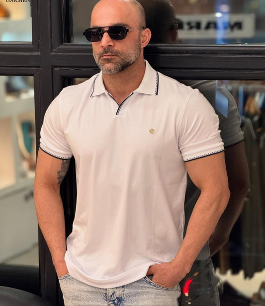 Premium Polo - White V neck