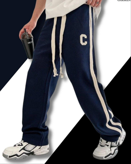 Side Stripe Embroidery Trouser - Navyblue