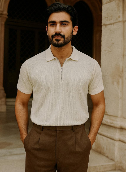 Knitted Zipper Polo Shirt
