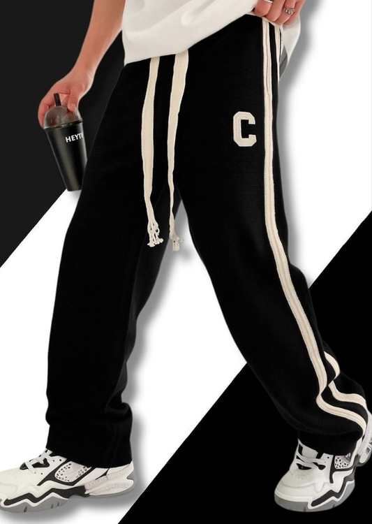 Side Stripe Embroidery Trouser - Black