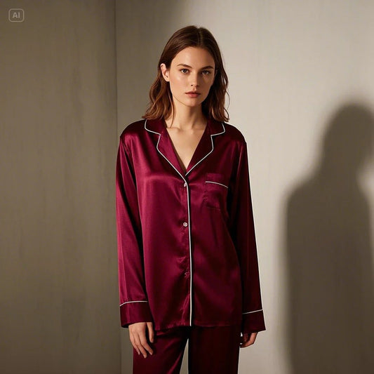 Silk Night Suit - Maroon