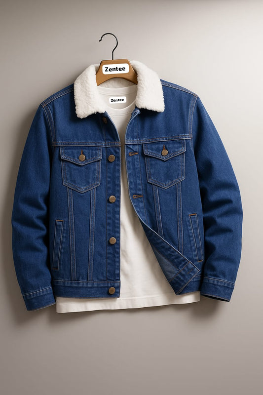 Frost Collar Dark Blue Denim Jacket - Unisex