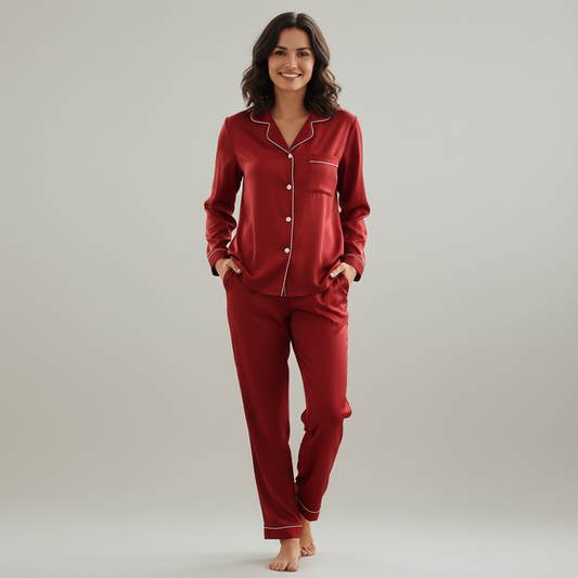 Silk Night Suit - Red