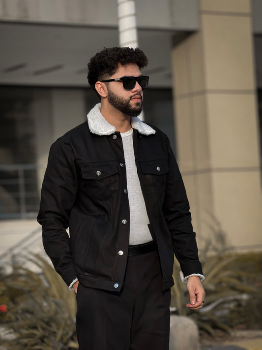 Frost Collar Black Denim Jacket - Unisex