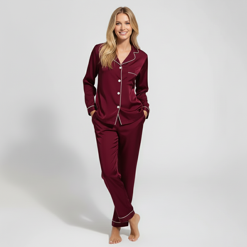 Silk Night Suit - Maroon