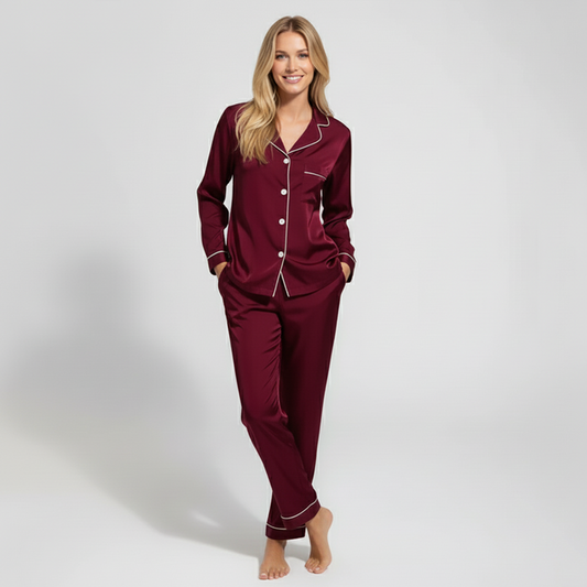 Silk Night Suit - Maroon