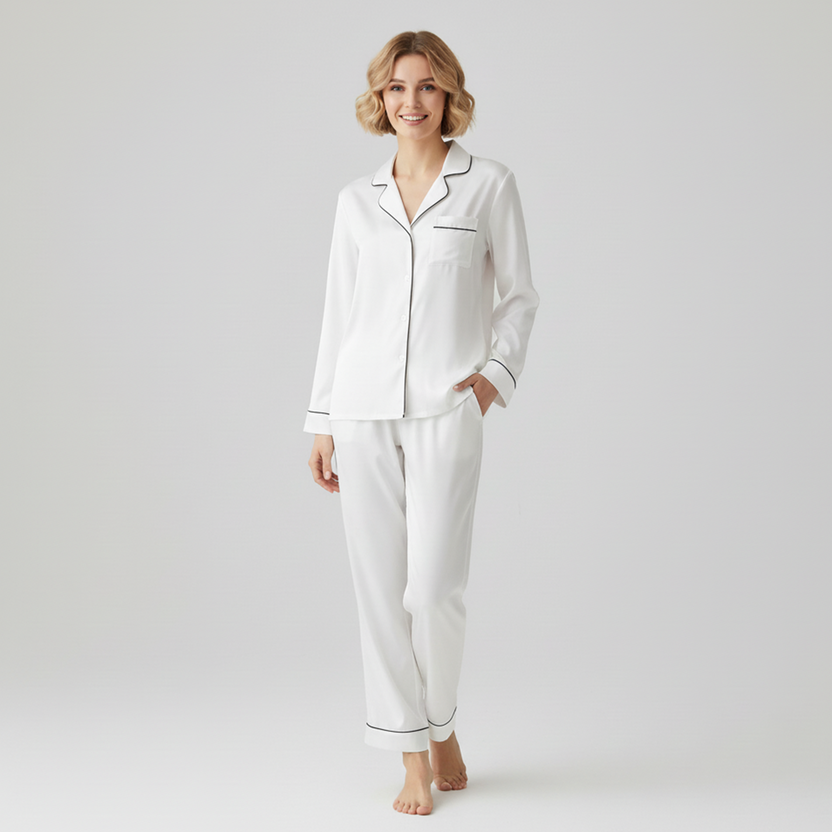 Silk Night Suit -White