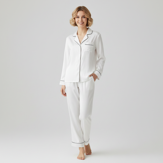 Silk Night Suit -White