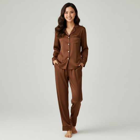 Silk Night Suit - Brown