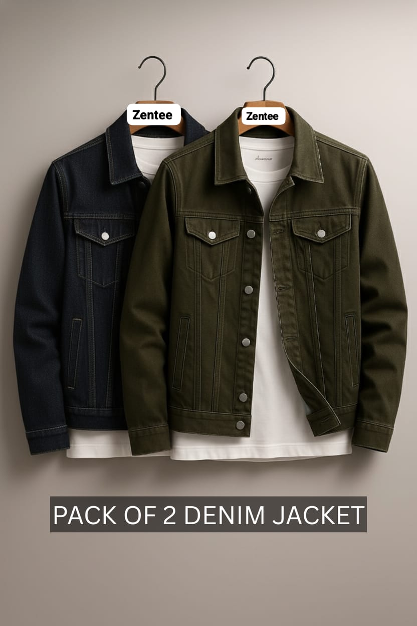 Pack of 2 denim jacket unisex Black/Bottle green