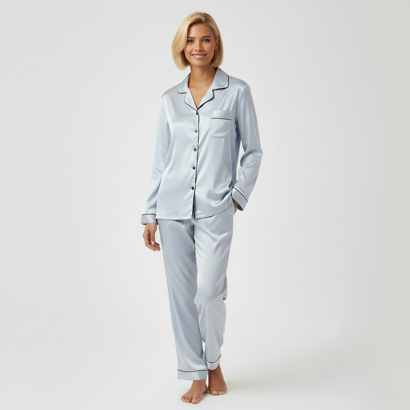 Silk Night Suit - Gray