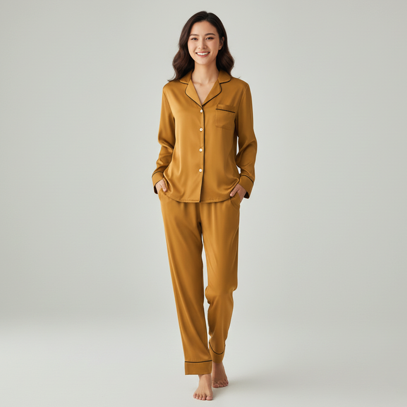 Silk Night Suit - Camel
