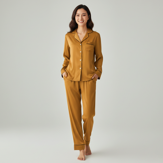 Silk Night Suit - Camel