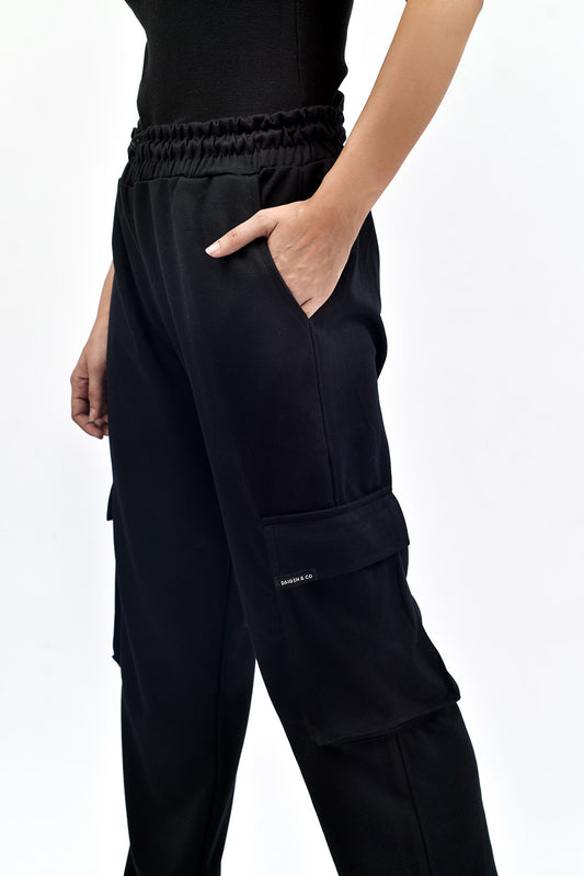 Black Interlock Cargo Trowser