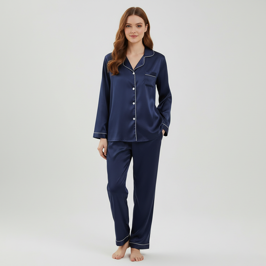 Silk Night Suit - Navy