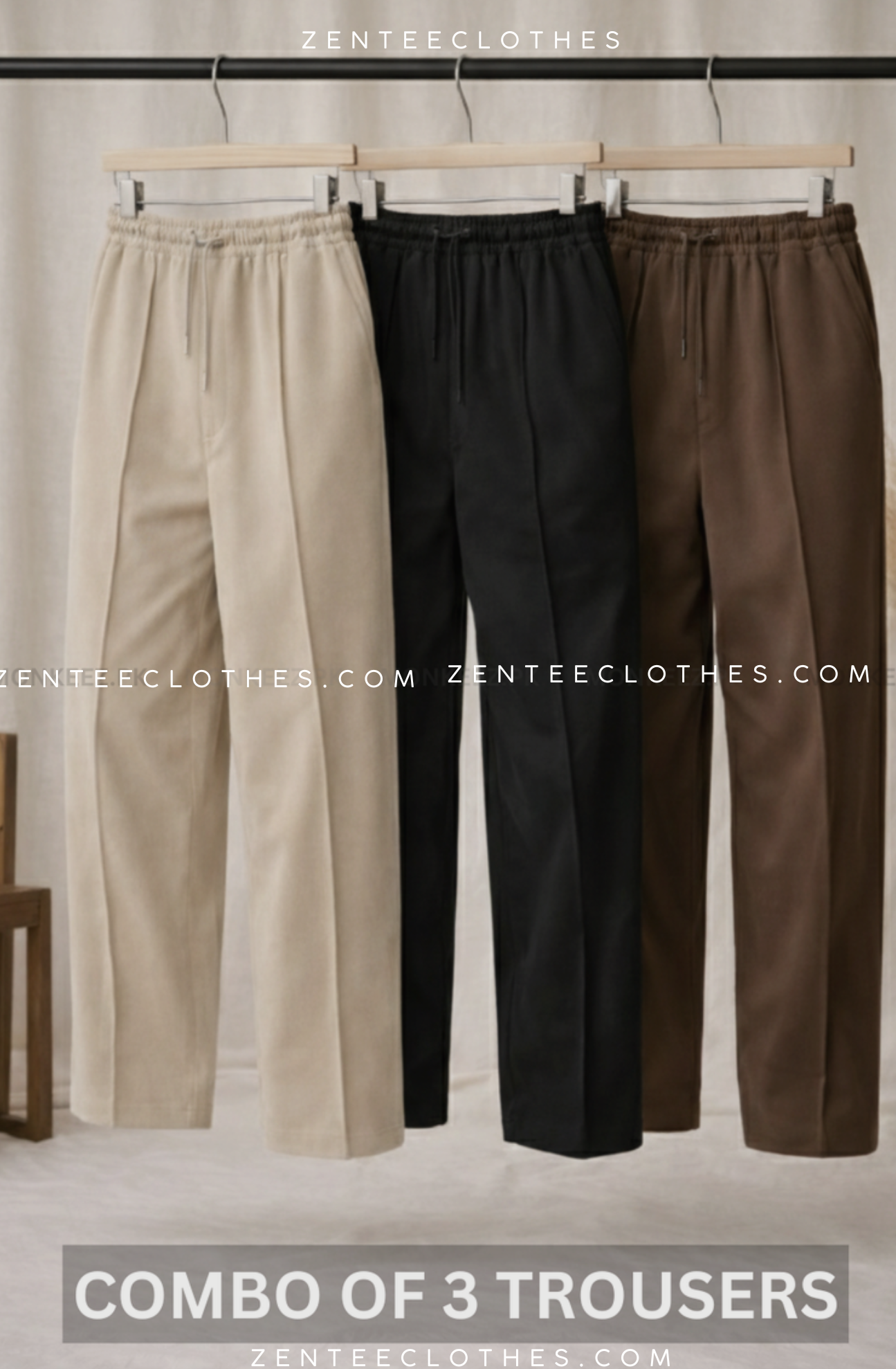 Pack Of 3 Plain Stripe Line Trouser - Unisex