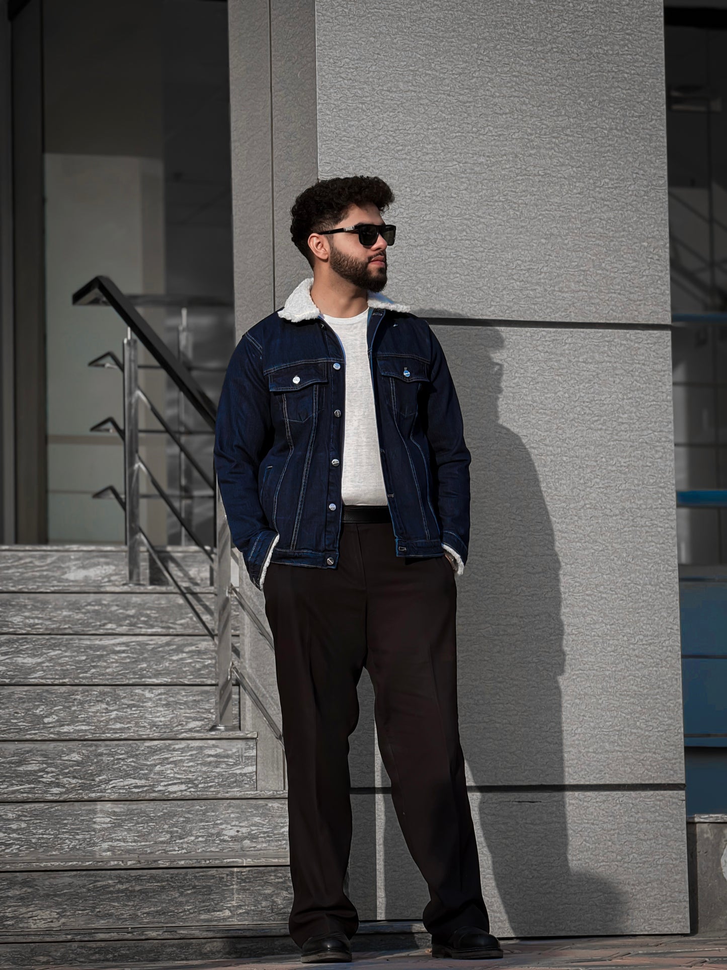 Frost Collar Dark Blue Denim Jacket - Unisex